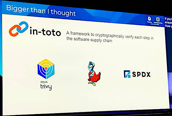 in-totoを紹介。TrivyやSLSA、SPDXなどが連携できると説明
