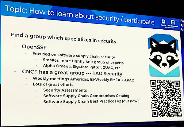OpenSSFやCNCFのTAG Securityにも参加して欲しいと訴えた