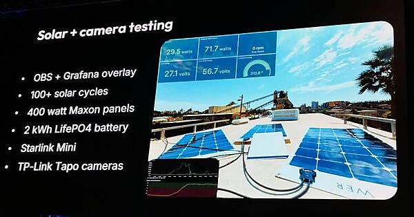 ボート駆動の原動力、ソーラーパネルとカメラのテストのようす