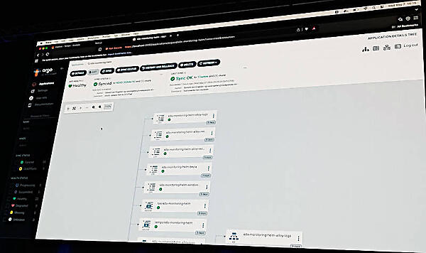 ArgoCDの管理画面ではOpenTelemetryのコレクターであるAlloyの実装ログを見せた