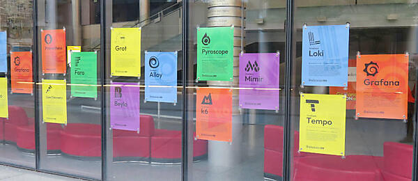 Grafanaスタックのソフトウェアを紹介するバナーが外からも見えるように掲示