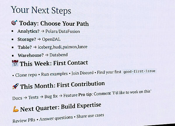 次のステップを紹介。最終的にはRustのエコシステムに貢献して欲しいと説明