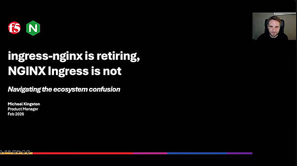 「ingress-nginx is retiring, NGINX is Not」と題された動画