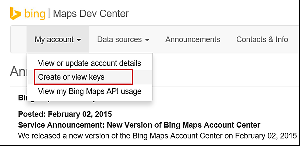 「Create or view keys」をクリック