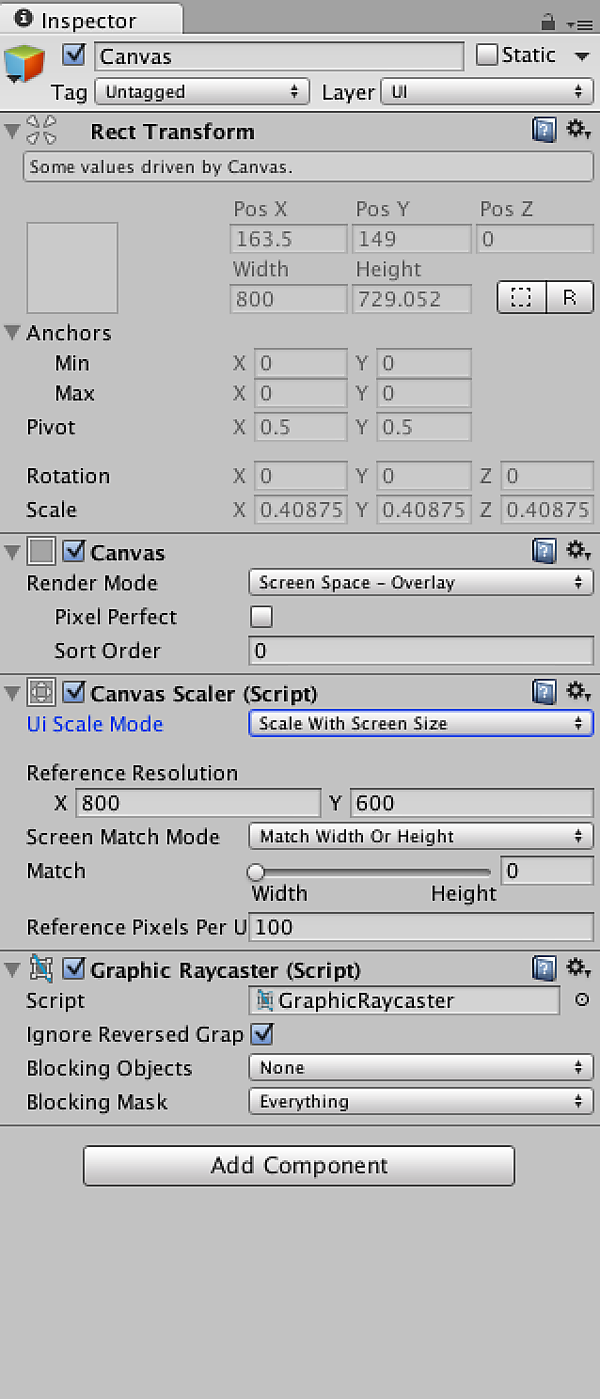 UI Scale ModeをScale With Screen Sizeに変更