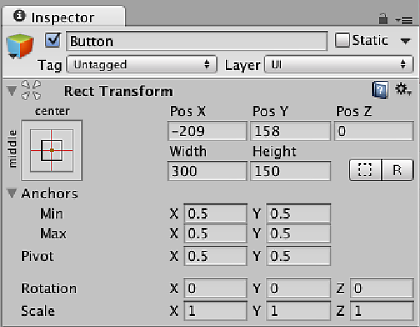 ButtonのInspector内にあるRect Transform