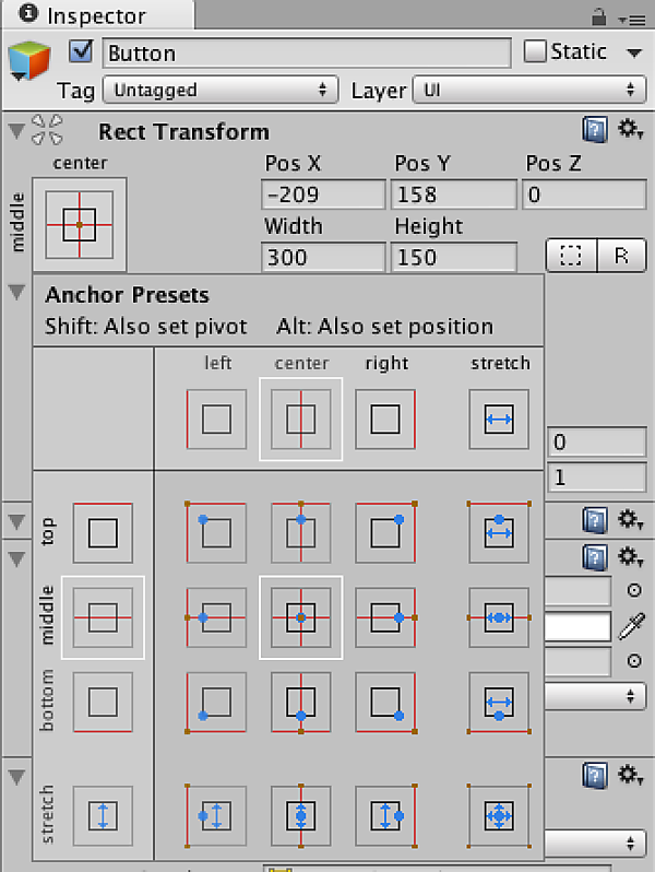 アンカーの初期状態はゲーム画面の真ん中