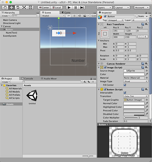 ボタンと数字のアンカーを設定後、それぞれの位置を調整
