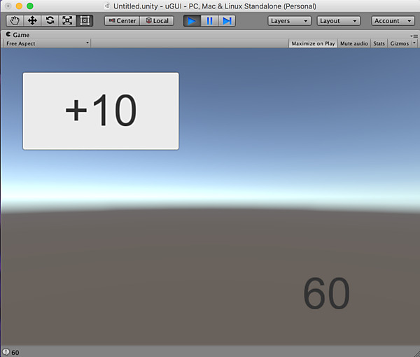 ボタンをクリックすると右下に設置した数字が10ずつ増える