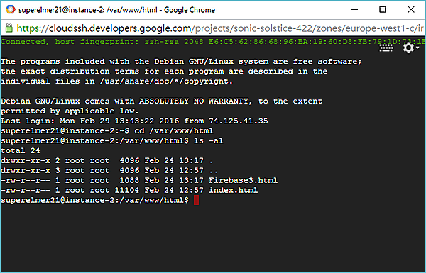 Google Compute Engineにチャットアプリ（Firebase3.html）を配置