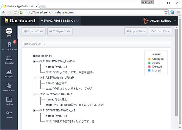 チャット書き込み後のデータベースの内容