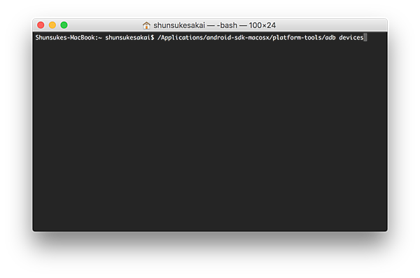 adb devicesコマンドでGalaxy端末のDevice IDを表示する