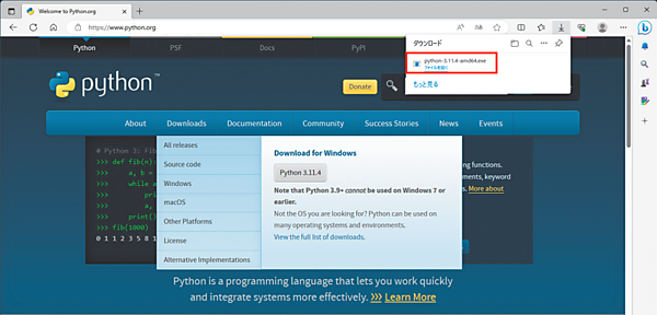 Pythonダウンロード後