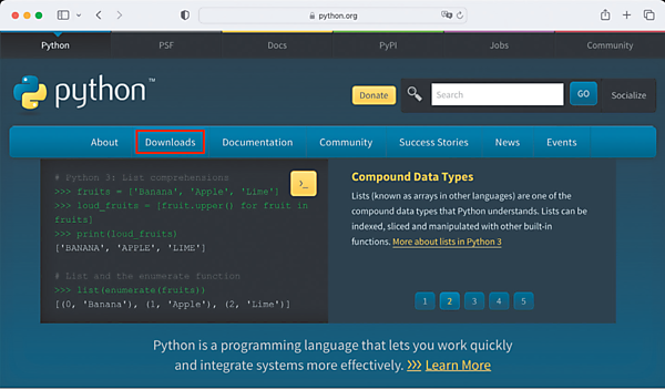 Python公式サイト(Safariの場合)