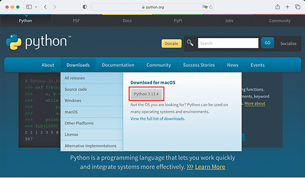 Python公式サイト(Safariの場合)