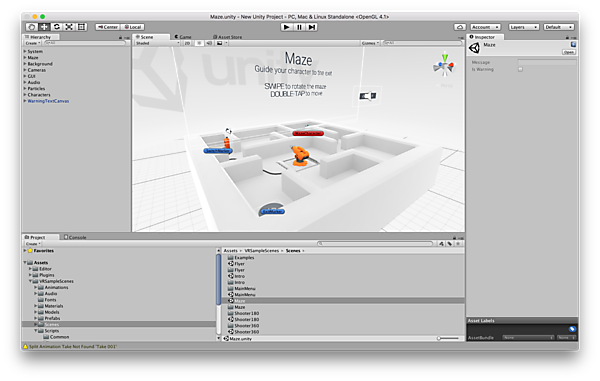 お馴染みのUnityエディタ。Unityバージョン3の時からほとんど変わらない