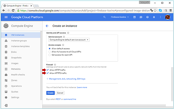 「Allow HTTP traffic」と「Allow HTTPS traffic」を選択