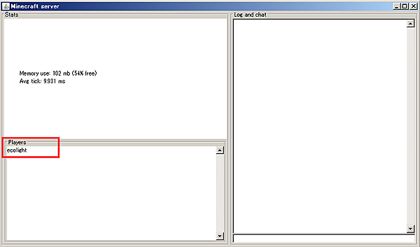管理ウインドウの「Players」にユーザー名が表示される