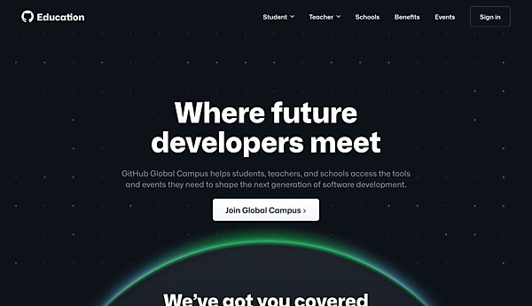 GitHub EducationのWebサイト