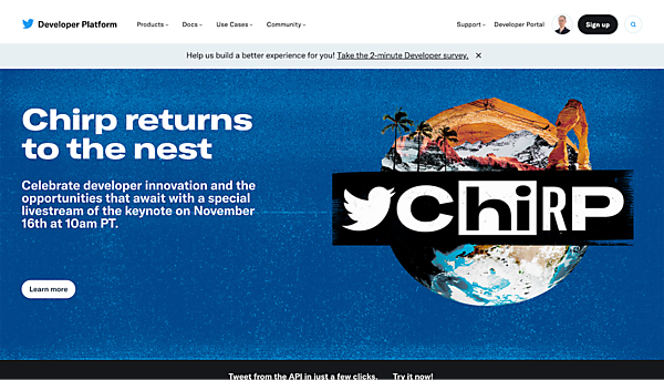 TwitterのDeveloperポータル