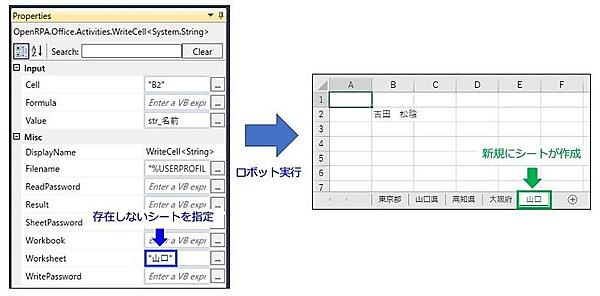 転記先のExcelファイルに指定したシートが存在しない場合