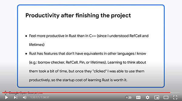 RustのほうがC++よりも生産的になれると総括