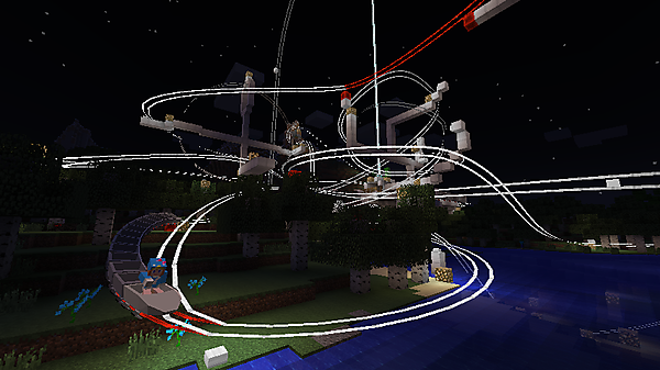 MODサーバーイメージ（「Minecraft forge」というMODサーバーとクライアントにExRollerCoaster MODを適用）