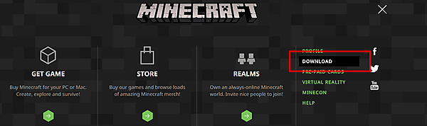 Minecraft公式サイトのメニュー