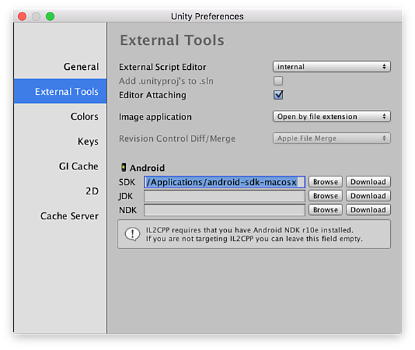 UnityにAndroid SDKの場所を指定する