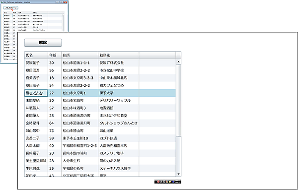 DataGridコントロールがフルスクリーンで表示され、データの編集ができる。図は1920x1080のディスプレイでの表示例。