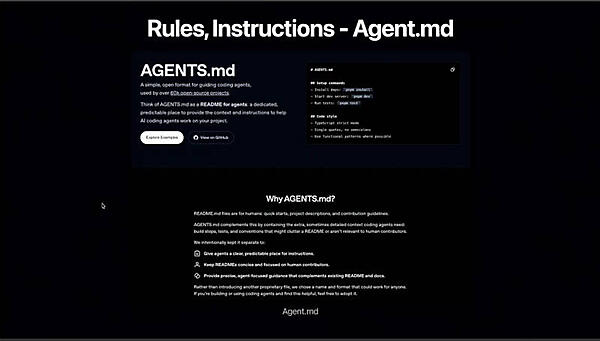 Agents.mdファイルでプロンプト以外の指示を与える例