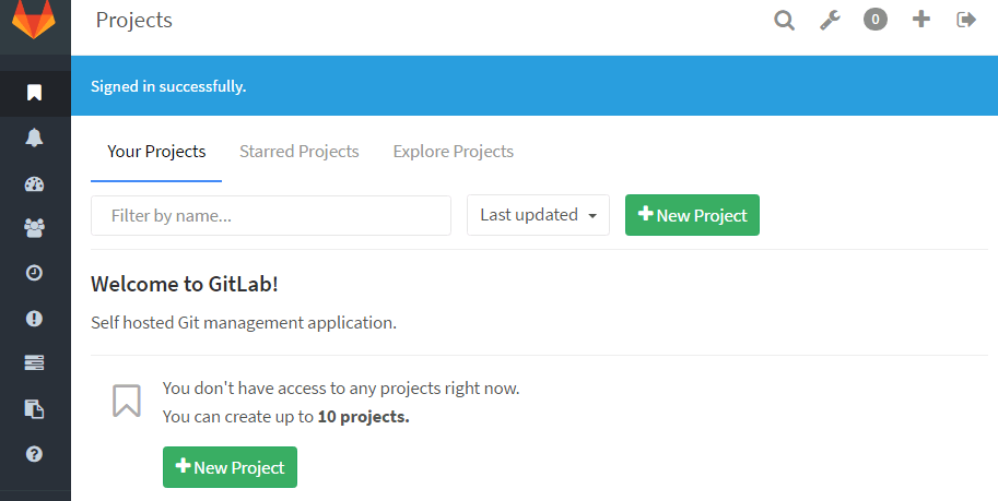 Gitlabのダッシュボード画面
