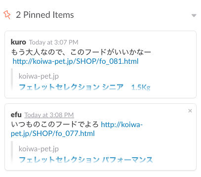 Pinされたメッセージの詳細を表示