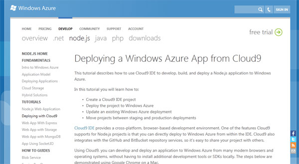 Deploying a Windows Azure App from Cloud9（英語）